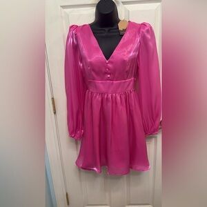 Main Strip Midi Hot Pink Satin Cocktail Party Dress Size Small